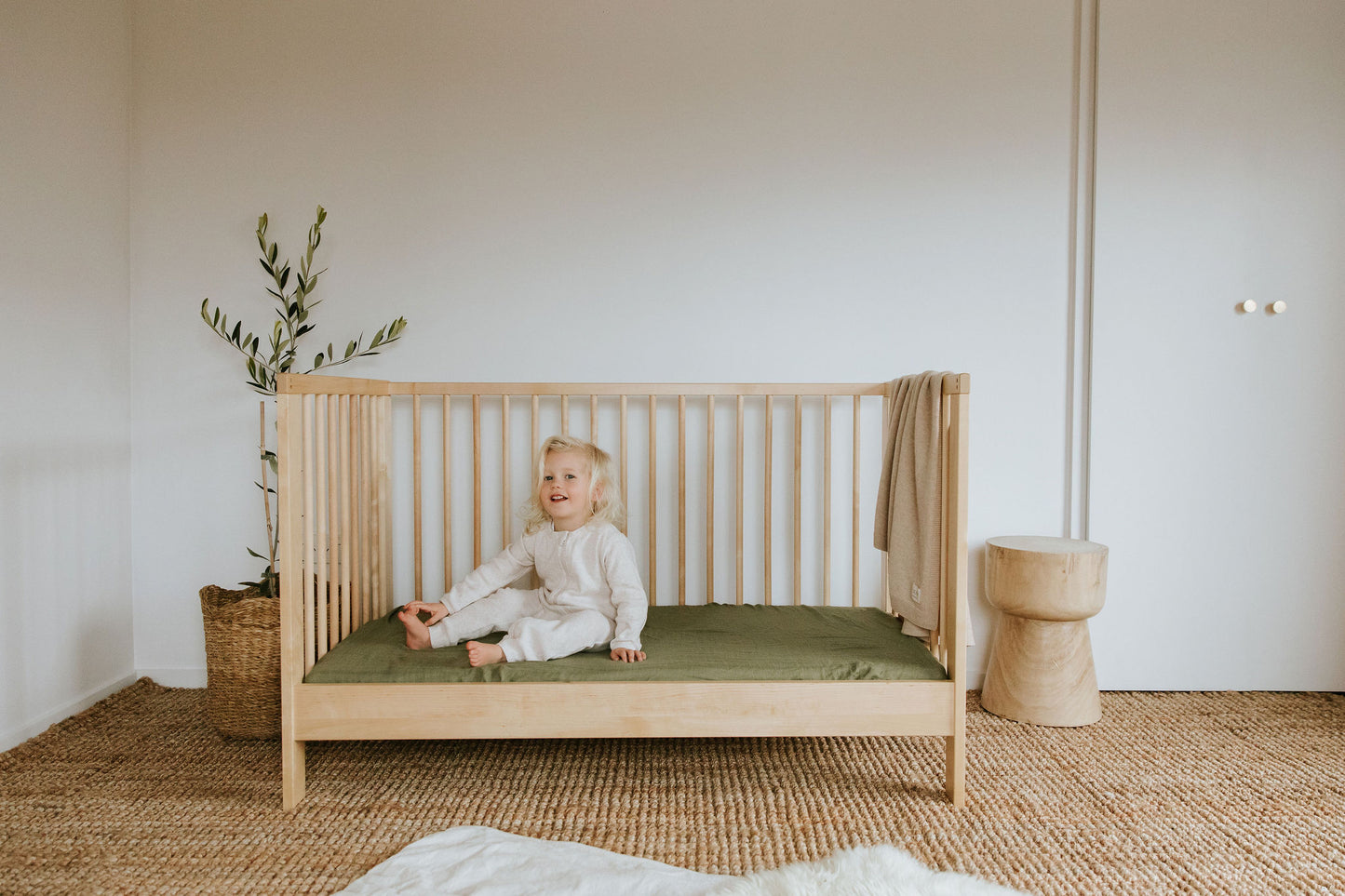 Fitted Cot Sheet | Olive