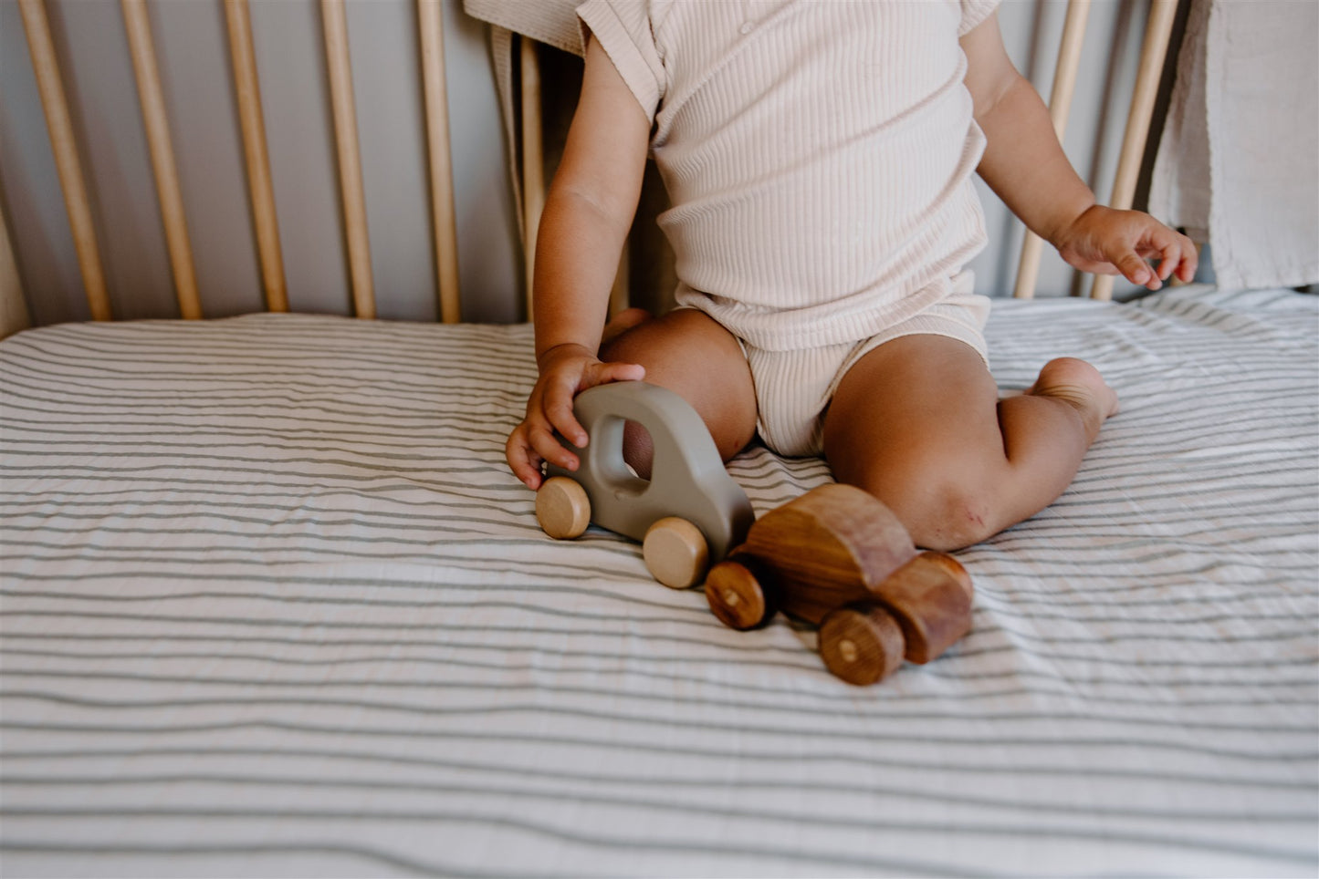 Fitted Cot Sheet | Moss Stripe