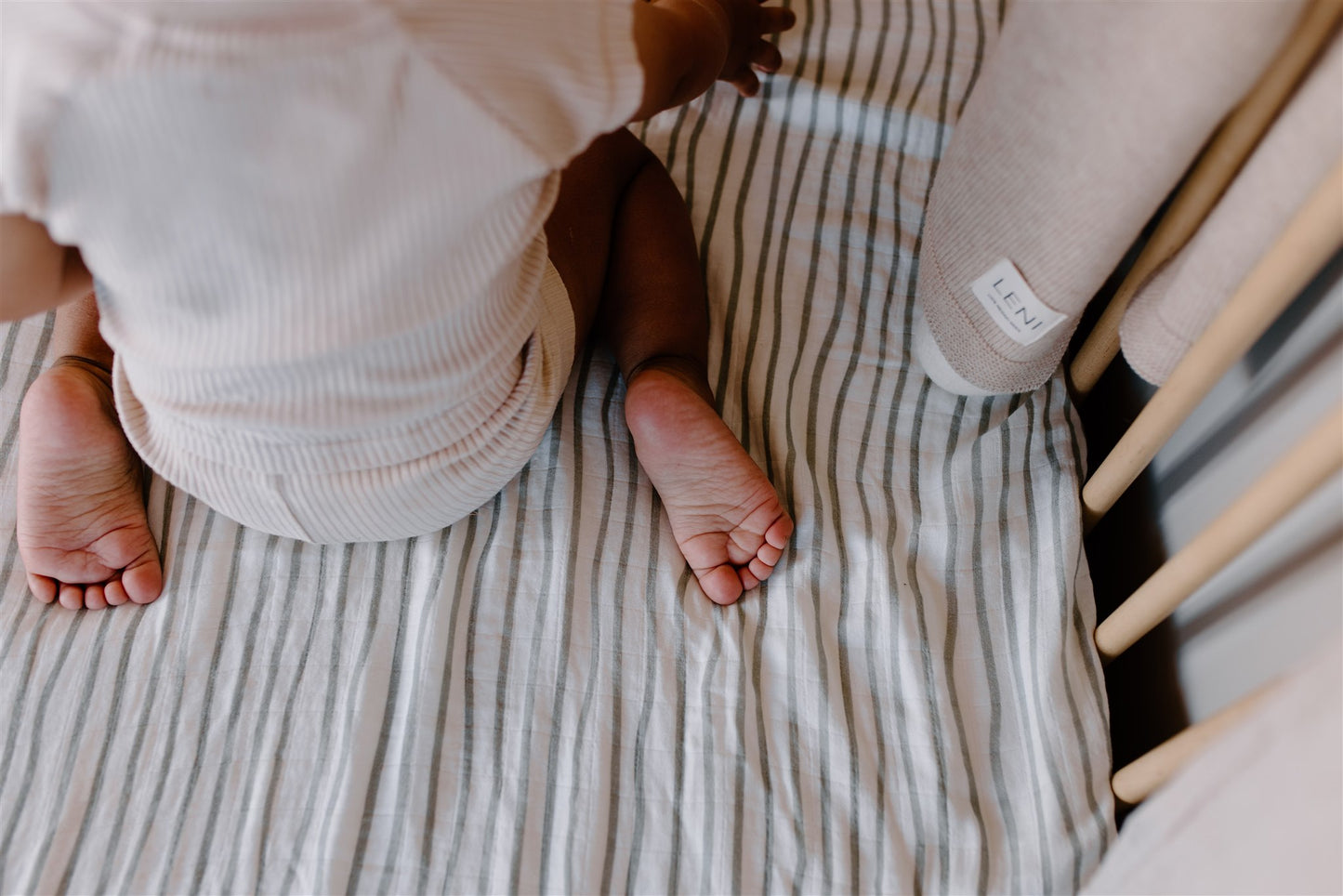 Fitted Cot Sheet | Moss Stripe